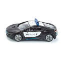 Coche de juguete BMW i8 de la policía de EE. UU. en miniatura de metal y plástico.
