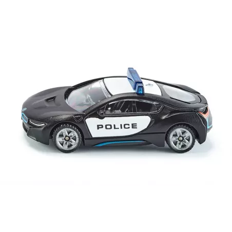 Coche de juguete BMW i8 de la policía de EE. UU. en miniatura de metal y plástico.