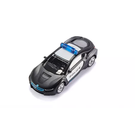 Coche de juguete BMW i8 de la policía de EE. UU. en miniatura de metal y plástico.