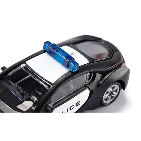Coche de juguete BMW i8 de la policía de EE. UU. en miniatura de metal y plástico.