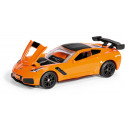 Miniatura de juguete Chevrolet Corvette ZR1 fabricada en metal y plástico con detalles realistas.