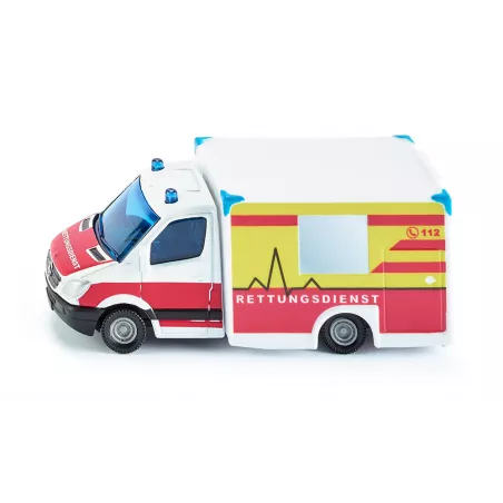 Ambulancia de juguete de metal y plástico con puertas que se abren