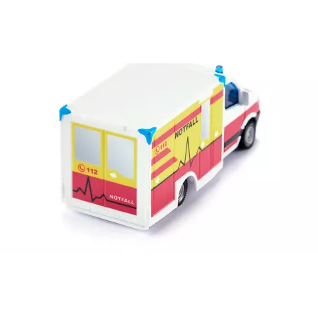 Ambulancia de juguete de metal y plástico con puertas que se abren