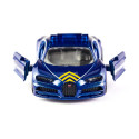 Coche de juguete Bugatti Chiron de la Gendarmería con puertas operables de metal y plástico.