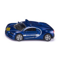 Coche de juguete Bugatti Chiron de la Gendarmería con puertas operables de metal y plástico.