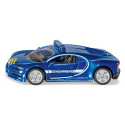 Coche de juguete Bugatti Chiron de la Gendarmería con puertas operables de metal y plástico.