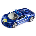 Coche de juguete Bugatti Chiron de la Gendarmería con puertas operables de metal y plástico.