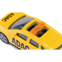 Coche de juguete Audi Q4 e-tron ADAC Pannenhilfe de Siku en metal amarillo con enganche de remolque.