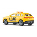 Coche de juguete Audi Q4 e-tron ADAC Pannenhilfe de Siku en metal amarillo con enganche de remolque.