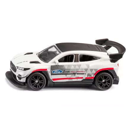 Miniatura metálica del coche eléctrico Ford Mustang Mach-E 1400 de Siku con detalles de competición.