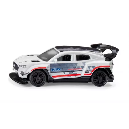 Miniatura metálica del coche eléctrico Ford Mustang Mach-E 1400 de Siku con detalles de competición.