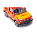 Juguete Land Rover Defender Fire Command Car de Siku, coche de bomberos miniatura en metal rojo.