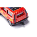 Juguete Land Rover Defender Fire Command Car de Siku, coche de bomberos miniatura en metal rojo.
