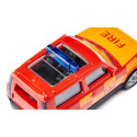 Juguete Land Rover Defender Fire Command Car de Siku, coche de bomberos miniatura en metal rojo.