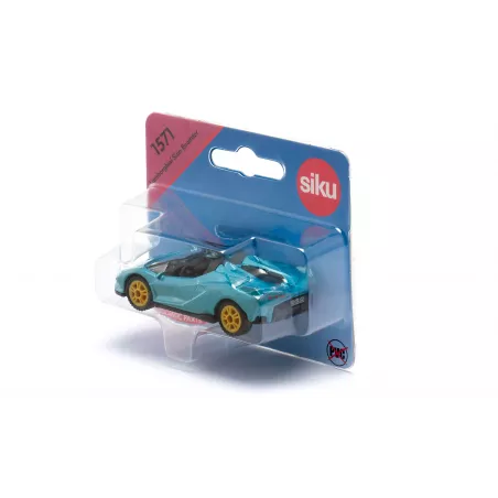 Miniatura de Lamborghini Sián Roadster turquesa con llantas doradas y techo abierto.