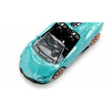 Miniatura de Lamborghini Sián Roadster turquesa con llantas doradas y techo abierto.