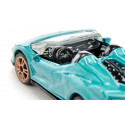 Miniatura de Lamborghini Sián Roadster turquesa con llantas doradas y techo abierto.