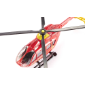 Helicóptero ambulancia de juguete en miniatura fabricado de metal y plástico resistente.