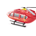 Helicóptero ambulancia de juguete en miniatura fabricado de metal y plástico resistente.