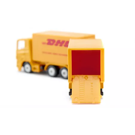 Camión de juguete DHL amarillo con remolque acoplable de metal y plástico