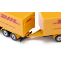 Camión de juguete DHL amarillo con remolque acoplable de metal y plástico