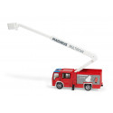 Camión de bomberos de juguete Magirus Multistar TLF en metal y plástico con patas de apoyo.