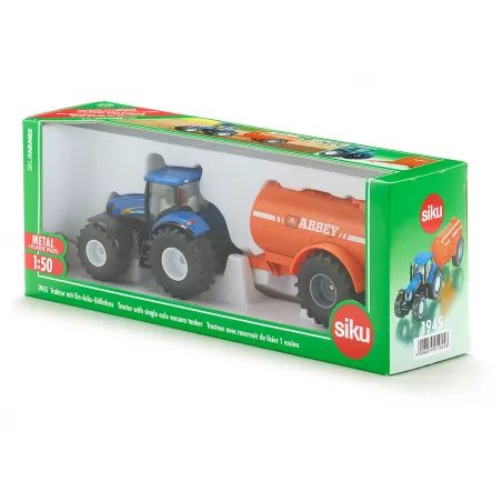 Tractor de juguete New Holland con cisterna a escala 1:50, fabricado en metal y plástico