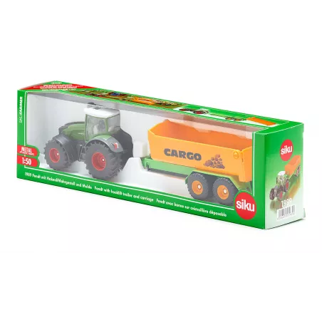 Tractor de juguete Fendt con remolque a escala 1:50 fabricado en metal y plástico