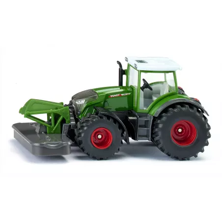 Tractor de juguete Fendt 942 Vario con segadora frontal a escala 1:50 fabricado en metal y plástico.