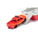 Barco de bomberos de juguete Siku escala 1:50 con camioneta Ford F150 de rescate.