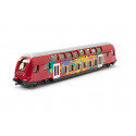 Tren de dos pisos SIKU escala 1:87 de metal y plástico con grafitis detallados para juego y coleccionismo.