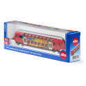 Tren de dos pisos SIKU escala 1:87 de metal y plástico con grafitis detallados para juego y coleccionismo.