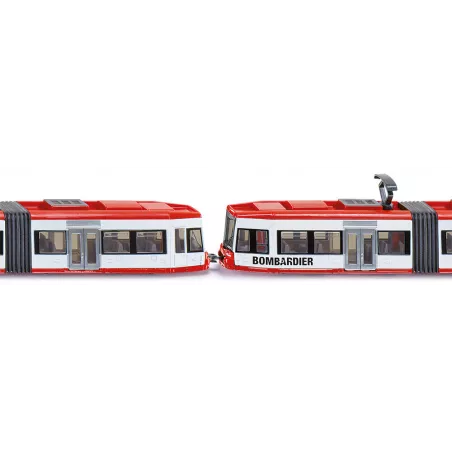Tranvía Bombardier articulado a escala 1:87 en metal y plástico para maquetas ferroviarias.