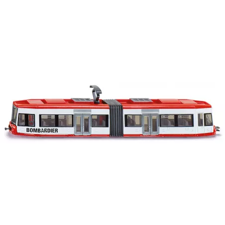 Tranvía Bombardier articulado a escala 1:87 en metal y plástico para maquetas ferroviarias.