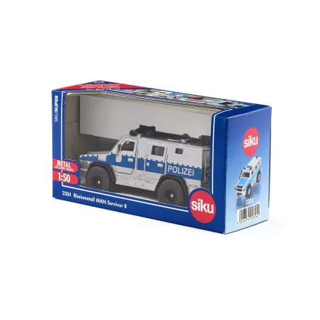 Vehículo táctico Rheinmetall MAN Survivor R a escala 1:50, réplica de metal y plástico con puertas operativas.