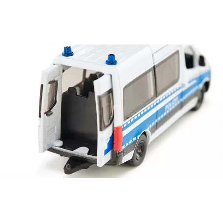 Furgoneta de policía de juguete Mercedes-Benz Sprinter a escala 1:50 con puertas practicables.