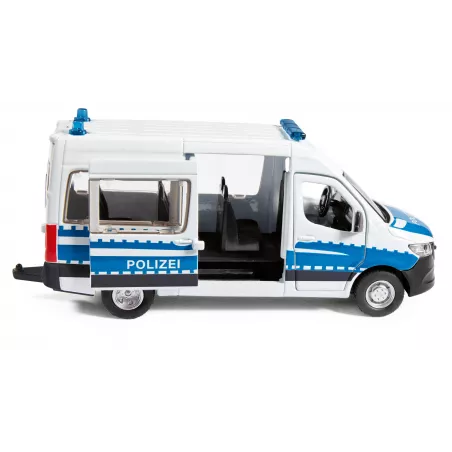 Furgoneta de policía de juguete Mercedes-Benz Sprinter a escala 1:50 con puertas practicables.