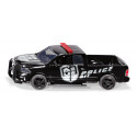 Coche de policía de juguete RAM 1500 a escala 1:50 con puertas que se abren y piezas de metal.