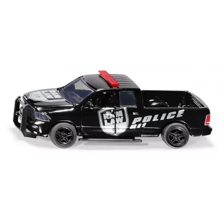 Coche de policía de juguete RAM 1500 a escala 1:50 con puertas que se abren y piezas de metal.