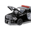 Coche de policía de juguete RAM 1500 a escala 1:50 con puertas que se abren y piezas de metal.