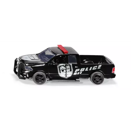 Coche de policía de juguete RAM 1500 a escala 1:50 con puertas que se abren y piezas de metal.