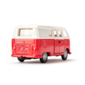 Autobús de juguete VW T1 a escala 1:50 de metal y plástico con puertas que se abren.
