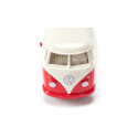 Autobús de juguete VW T1 a escala 1:50 de metal y plástico con puertas que se abren.