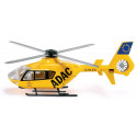 Helicóptero de rescate de juguete Siku con rotores móviles y compuerta trasera funcional.