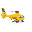 Helicóptero de rescate de juguete Siku con rotores móviles y compuerta trasera funcional.
