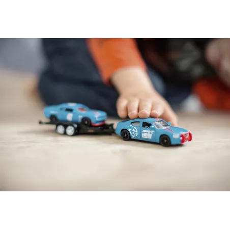 Coche de juguete Dodge Charger y SRT Racing escala 1:55 de metal con puertas que se abren.
