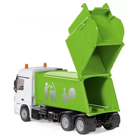 Camión de basura de juguete Mercedes Actros Siku escala 1:50 con cubo de basura