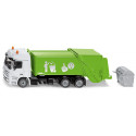 Camión de basura de juguete Mercedes Actros Siku escala 1:50 con cubo de basura