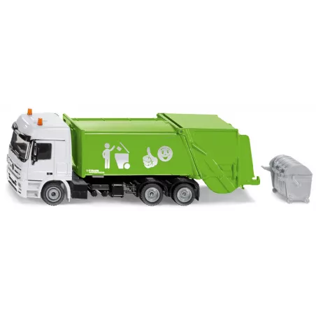Camión de basura de juguete Mercedes Actros Siku escala 1:50 con cubo de basura