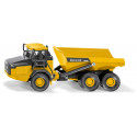 Dumper John Deere de juguete a escala 1:50 con volquete inclinable de metal y plástico.